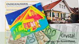  Presentation with house heating - Presentation theme with loss of energy when heat background and a seafoam green colored foreground