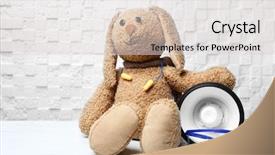  Presentation with bunny - Audience pleasing theme consisting of loss prevention - earplugs goggles megaphone and toy backdrop and a light gray colored foreground