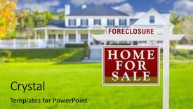  Presentation with real estate - PPT theme featuring loss prevention - foreclosure home for sale real background and a gold colored foreground