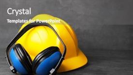  Presentation with hard work pencil - Slide set enhanced with loss prevention - headphones and hard hat background and a gray colored foreground