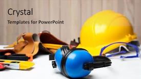  Presentation with hearing loss - Amazing presentation theme having loss prevention - headphones hard hat and tools backdrop and a mint green colored foreground