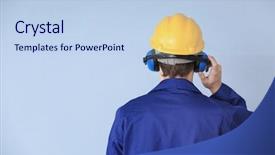  Presentation with hearing - Presentation design having loss prevention - male worker with headphones background and a light blue colored foreground