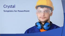  Presentation with hearing loss - Audience pleasing presentation theme consisting of loss prevention - male worker with headphones backdrop and a sky blue colored foreground