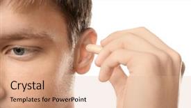  Presentation with hearing - Audience pleasing slides consisting of loss prevention - man with earplug on white backdrop and a coral colored foreground