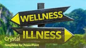  Presentation with illness - Presentation having loss prevention - wellness - illness signpost background and a tawny brown colored foreground