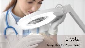  Presentation with loss prevention - PPT layouts featuring loss prevention - woman visiting dermatologist at clinic background and a light gray colored foreground