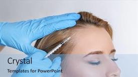  Presentation with loss prevention - PPT theme with loss prevention - young woman with hair problem background and a light blue colored foreground