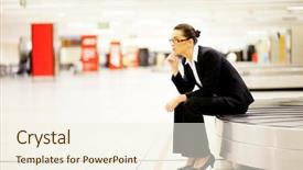  Presentation with belt conveyor - Audience pleasing slide deck consisting of lost - businesswoman sitting on conveyor belt backdrop and a cream colored foreground