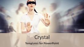  Presentation with lost people - PPT theme featuring lost - image of businesswoman in blindfold background and a lemonade colored foreground