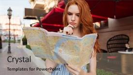  Presentation with city map - Beautiful theme featuring lost - pensive young redhead girl looking backdrop and a coral colored foreground