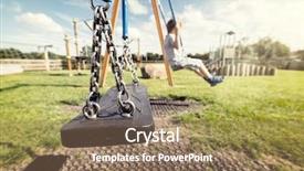  Presentation with child protection - Presentation design with lost boy - empty playground swing with children background and a coral colored foreground