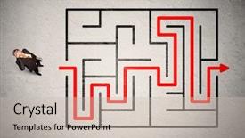  Presentation with lost in the maze - Amazing presentation theme having lost businessman found the way backdrop and a  colored foreground