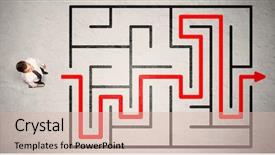  Presentation with lost in the maze - Theme enhanced with lost businessman found the way background and a  colored foreground