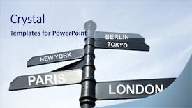  Presentation with world civlization - Beautiful PPT layouts featuring lost city - directions to many famous cities backdrop and a sky blue colored foreground