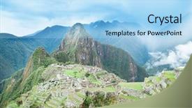  Presentation with lost - PPT theme featuring lost city - machu picchu a unesco world background and a light blue colored foreground