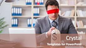  Presentation with office desk reception - Beautiful presentation theme featuring lost coin - blindfold businessman sitting at desk backdrop and a  colored foreground