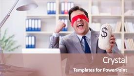  Presentation with office desk reception - Beautiful slide set featuring lost coin - blindfold businessman sitting at desk backdrop and a  colored foreground