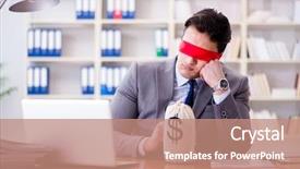  Presentation with desk - Slides consisting of lost coin - blindfold businessman sitting at desk background and a  colored foreground