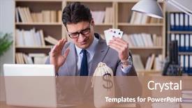  Presentation with playing cards - Cool new theme with lost coin - businessman gambling playing cards backdrop and a  colored foreground