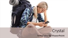  Presentation with head - PPT layouts having lost ground - female hiker holding her head background and a  colored foreground