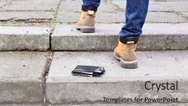  Presentation with lost - Cool new slide deck with lost leather wallet and walking backdrop and a light gray colored foreground