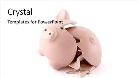  Presentation with piggy bank broken piggybank - Audience pleasing PPT theme consisting of lost money - broken piggy bank on white backdrop and a pink colored foreground
