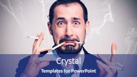  Presentation with cigarettes - Colorful presentation design enhanced with lost money - nervous businessman smoking many cigarettes backdrop and a ocean colored foreground