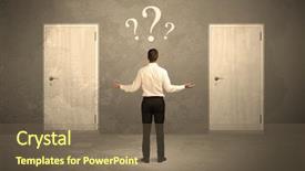  Presentation with opportunity doors - Cool new PPT theme with lost opportunity - salesman standing in front backdrop and a violet colored foreground