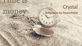  Presentation with sand clock - Theme with lost time money - silver pocket clock on sand background and a lemonade colored foreground
