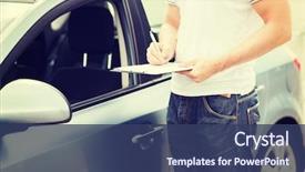  Presentation with ownership - Slide set consisting of rental cars parking lot - transportation and ownership concept background and a ocean colored foreground