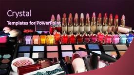  Presentation with cosmetics - PPT layouts with lot of different cosmetics on purple background background and a wine colored foreground