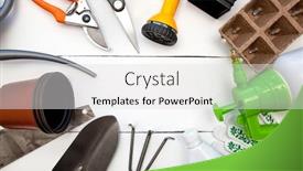  Presentation with equipment - Presentation theme having lot-of-different-garden-equipment background and a light gray colored foreground