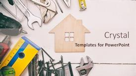  Presentation with different - Cool new PPT theme with lot-of-different-rapair-equipments backdrop and a lemonade colored foreground