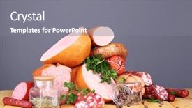  Presentation with sausages - Theme featuring lot-of-different-sausages background and a gray colored foreground