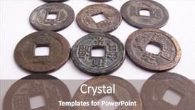  Presentation with bulk - PPT theme with lot of old chinese coins background and a gray colored foreground