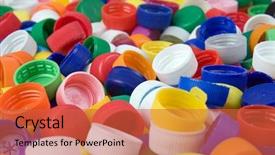  Presentation with plastic recycling - Cool new slides with lot of plastic bottle caps backdrop and a red colored foreground