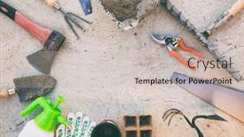  Presentation with garden tools - Slide deck having lot-of-used-and-dirty background and a soft green colored foreground