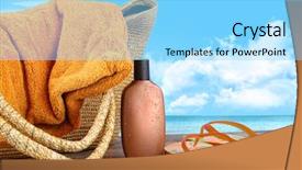  Presentation with lotion - Amazing PPT theme having lotion flip flops with towel backdrop and a arctic colored foreground