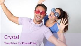  Presentation with black couple having fun - Colorful presentation theme enhanced with loto - couple wearing colored glasses having backdrop and a sky blue colored foreground