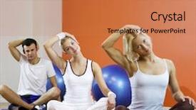  Presentation with elderly people and exercise - Audience pleasing PPT theme consisting of loto - group of people doing yoga backdrop and a  colored foreground