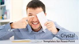  Presentation with lottery ticket - Cool new slide set with loto - photo of happy man backdrop and a light blue colored foreground