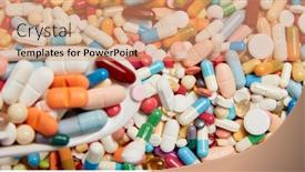  Presentation with medication - Beautiful presentation theme featuring lots-of-colorful-medication-pills backdrop and a coral colored foreground