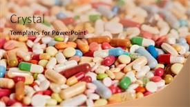  Presentation with medicines - Colorful PPT theme enhanced with lots-of-colorful-medicines-drugs backdrop and a coral colored foreground