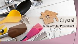  Presentation with kitchen utensils - Colorful PPT layouts enhanced with lots-of-different-kitchen-utensils backdrop and a coral colored foreground