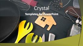  Presentation with kitchen utensils - Amazing theme having lots-of-different-kitchen-utensils backdrop and a dark gray colored foreground