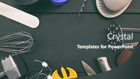  Presentation with kitchen utensils - Beautiful slides featuring lots-of-different-kitchen-utensils backdrop and a dark gray colored foreground