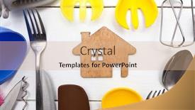  Presentation with utensils - Colorful PPT layouts enhanced with lots-of-different-kitchen-utensils backdrop and a coral colored foreground