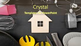  Presentation with utensils - Slides having lots-of-different-kitchen-utensils background and a tawny brown colored foreground