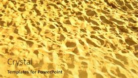  Presentation with footprints sand - Slides enhanced with lots of footprints on sand at crowded beach background and a yellow colored foreground