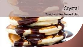  Presentation with hot sauce - Amazing presentation theme having lots of hot chocolate sauce on a pile of pancakes isolated on white studio background backdrop and a mint green colored foreground